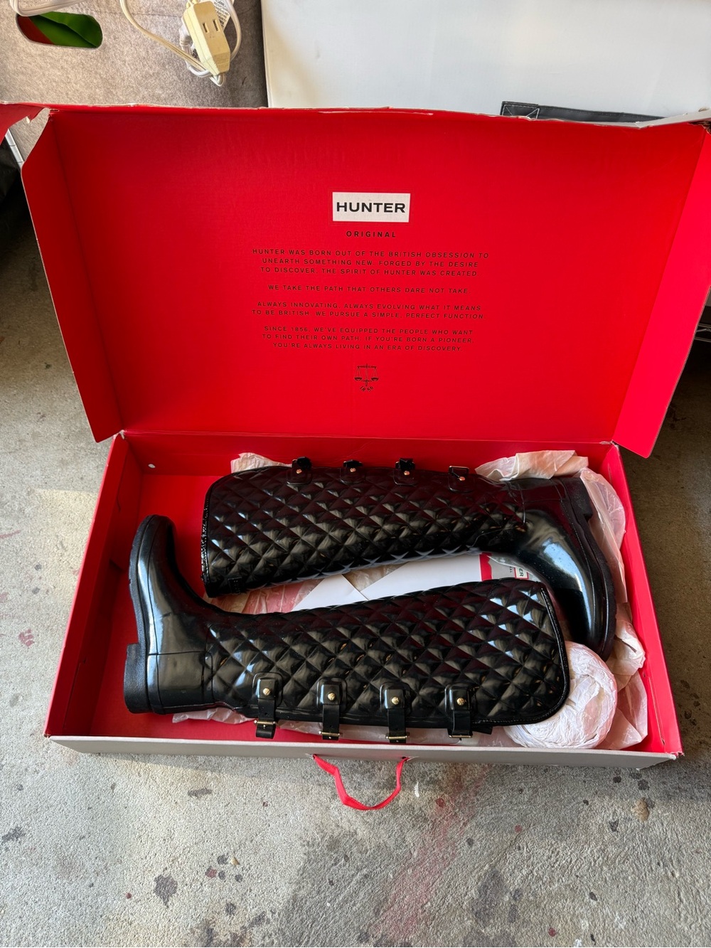HUNTER Quilted Gloss Black Tall Rain Boots